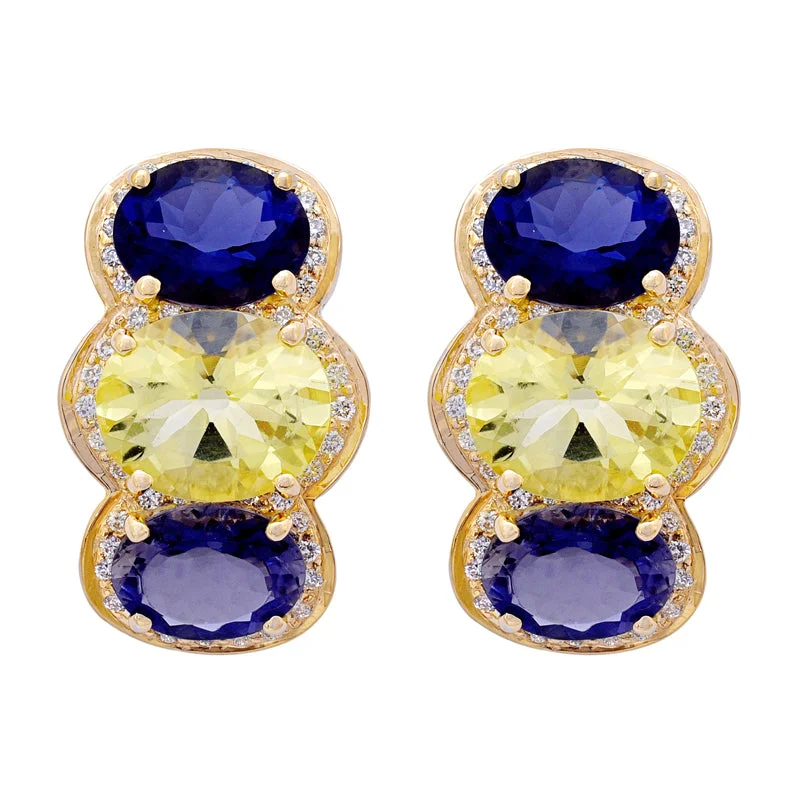 Hoop earrings with infinity loop designs for a continuous and eternal shape-Earrings- Iolite, Lemon Quartz and Diamond