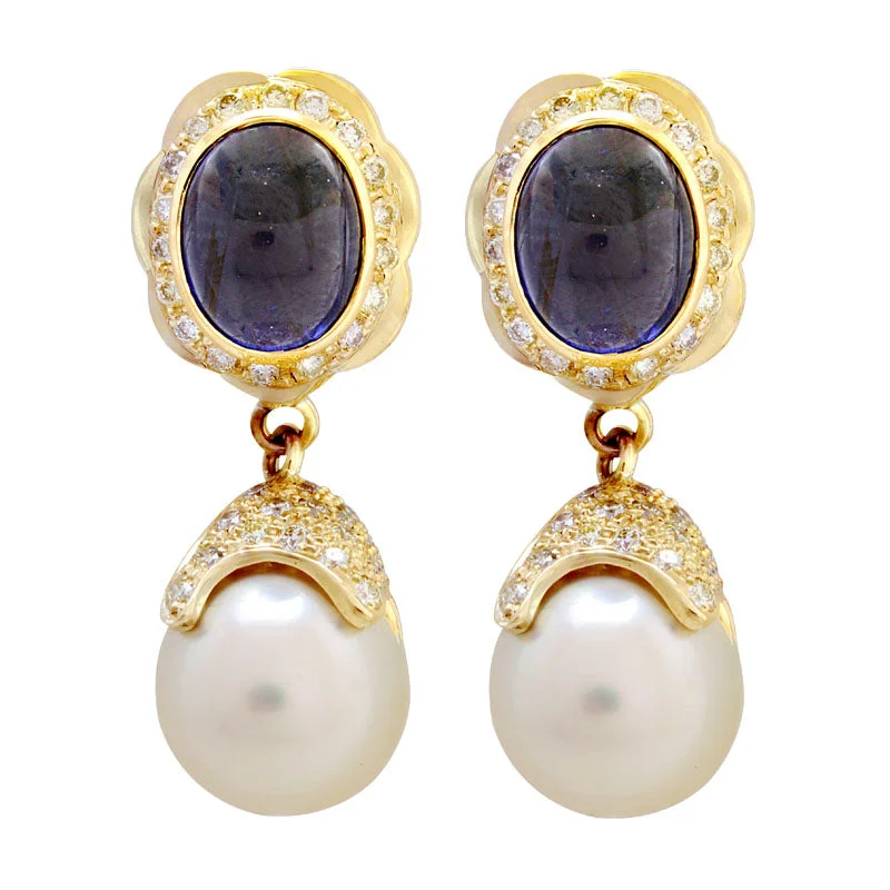 Hoop earrings with spiral designs for a dynamic and fluid look-Earrings- Iolite, S.S. Pearl And Diamond