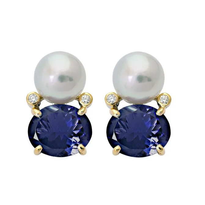 Hoop earrings with polished metal for a shiny and high-quality finish-Earrings- Iolite, South Sea Pearl and Diamond