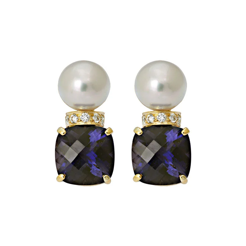 Hoop earrings with luxe velvet finishes for a rich and luxurious touch-Earrings- Iolite, South Sea Pearl and Diamond