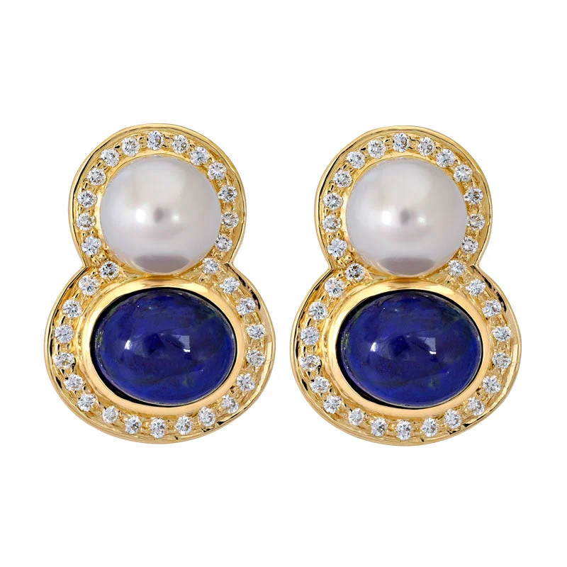 Best hoop earrings with floral designs for a feminine and delicate look-Earrings- Lapis Lazuli, South Sea Pearl and Diamond