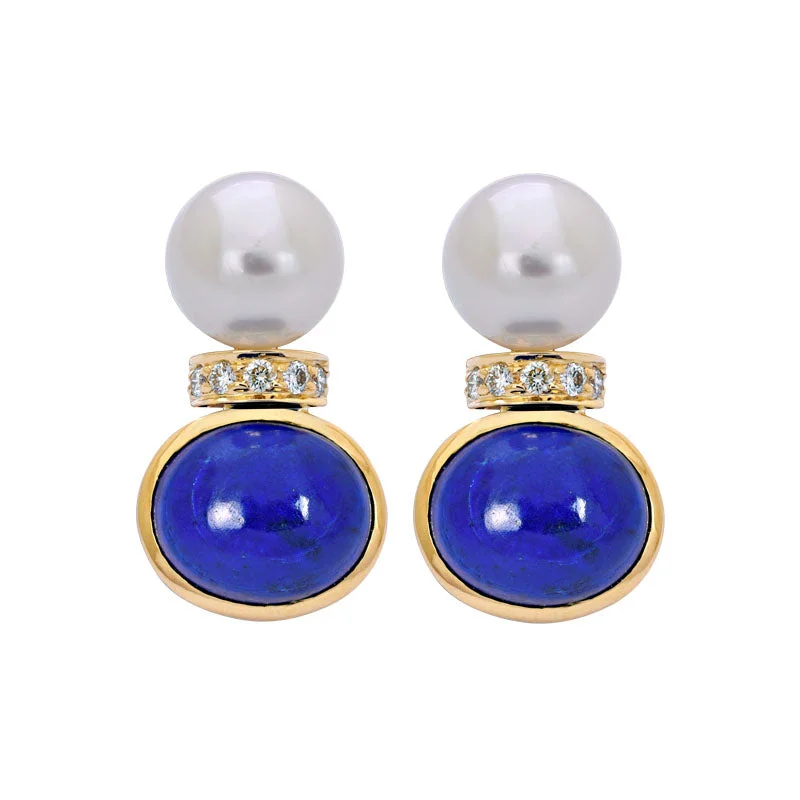 Best hoop earrings with enamel details for a colorful and modern look-Earrings- Lapis Lazuli, South Sea Pearl and Diamond