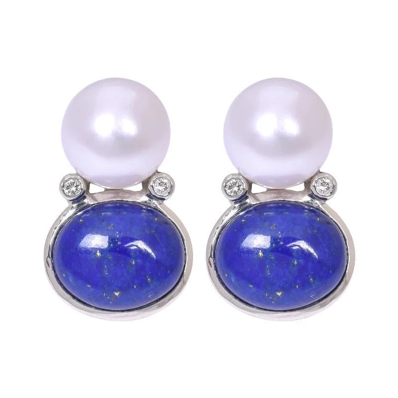 Hoop earrings with dangling charms for a playful and fun look-Earrings- Lapis Lazuli, South Sea Pearl and Diamond