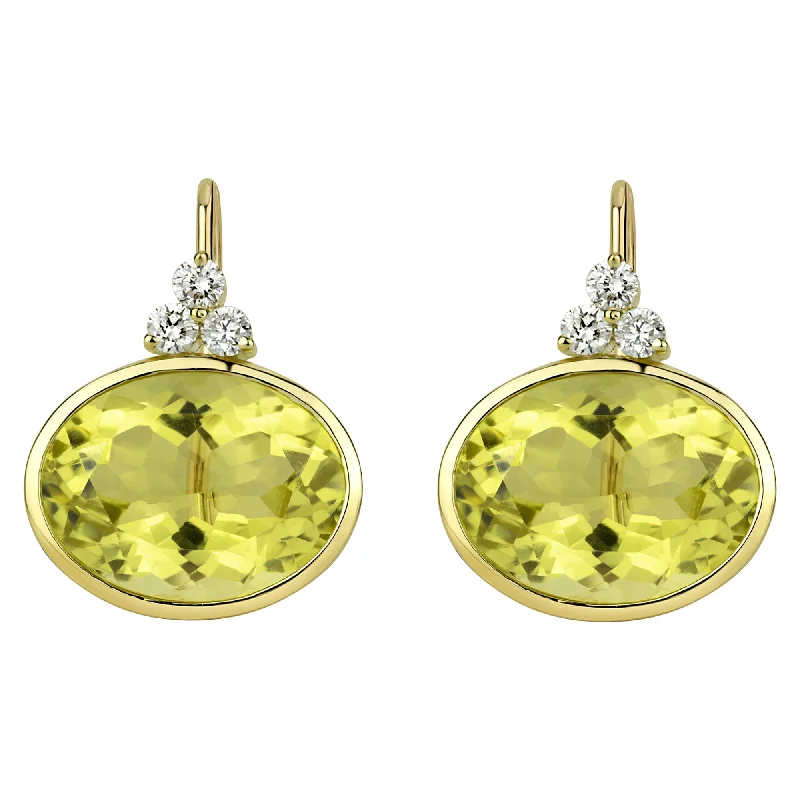 Best hoop earrings with oval shapes for a unique and elongated design-Earrings - Lemon Quartz And Diamond