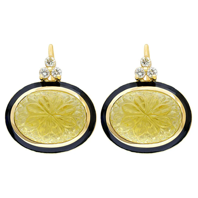 Hoop earrings with removable pendants for a versatile and customizable accessory-Earrings-Lemon Quartz and Diamond (Enamel)