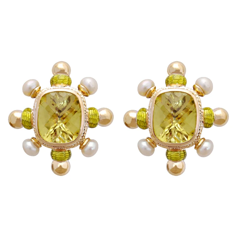 Best hoop earrings with geometric shapes for a modern and artistic appeal-Earrings- Lemon Quartz And Pearl (enamel)