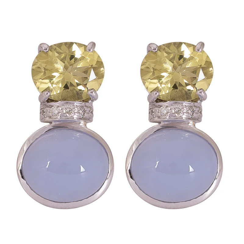 Best hoop earrings with stacked layers for a dimensional and bold look-Earrings- Lemon Quartz, Chalcedony and Diamond