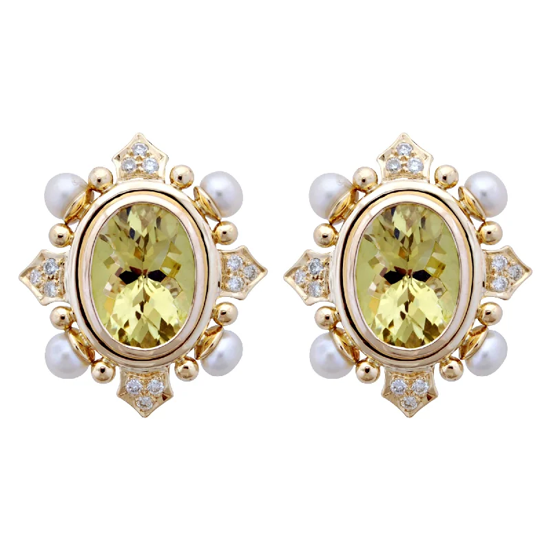 Hoop earrings with textured finishes for a vintage and classic style-Earrings - Lemon Quartz, Pearl And Diamond