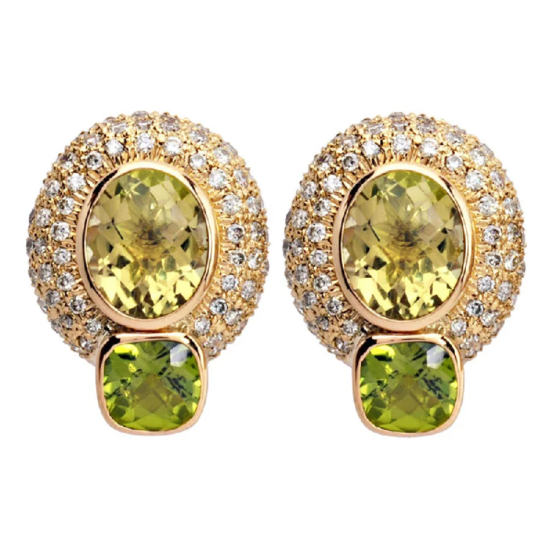 Best hoop earrings with sterling silver for an affordable and chic design-Earrings- Lemon Quartz, Peridot And Diamond