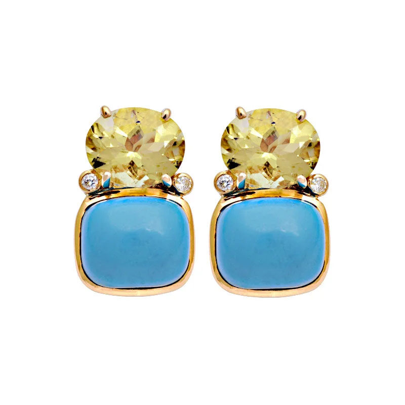 Best hoop earrings with sparkling cubic zirconia for a brilliant, budget-friendly effect-Earrings- Lemon Quartz, Turquoise And Diamond