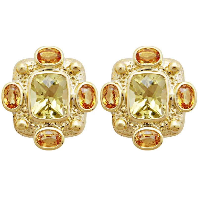 Stylish hoop earrings with diamond accents for an elegant and sparkling effect-Earrings- Lemon Quartz & Yellow Sapphire