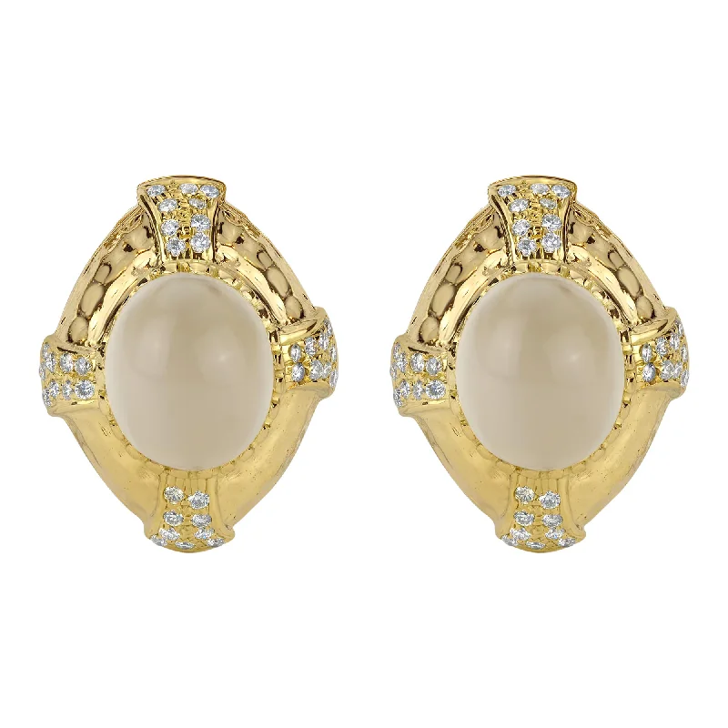 Hoop earrings with textured gold for a refined and sophisticated aesthetic-Earrings- Moonstone And Diamond