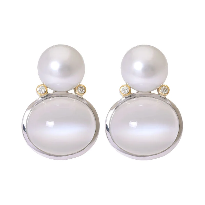 Best hoop earrings with twisted rope designs for a nautical-inspired style-Earrings- Moonstone, South Sea Pearl and Diamond