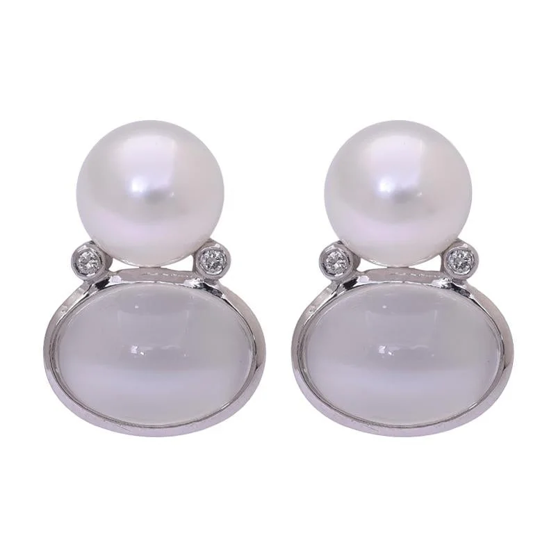 Best hoop earrings with gemstone accents for a colorful and elegant appearance-Earrings- Moonstone, South Sea Pearl and Diamond