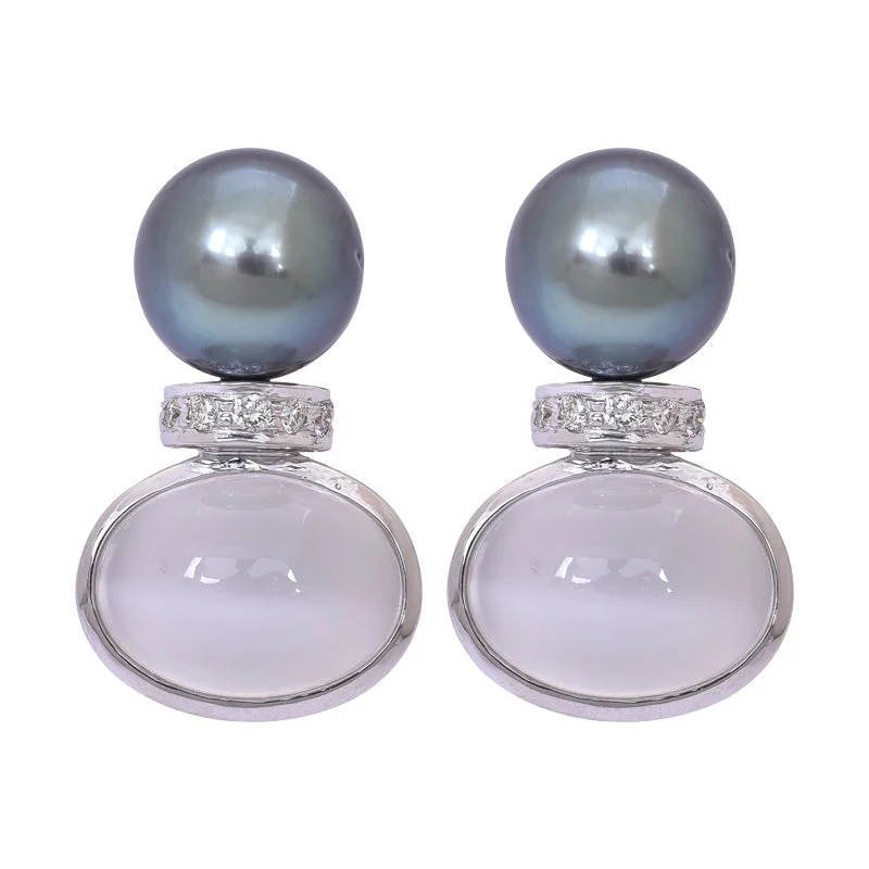 Hoop earrings with dangling charms for a playful and fun look-Earrings- Moonstone, South Sea Pearl and Diamond