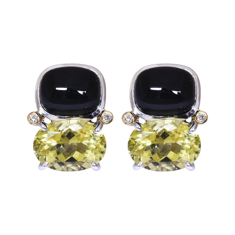 Best hoop earrings with tribal designs for a cultural and exotic aesthetic-Earrings- Onyx, Lemon Quartz and Diamond