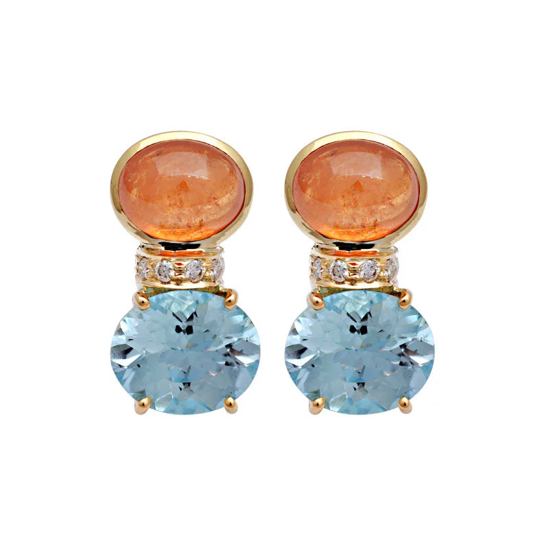 Lightweight hoop earrings for comfortable and all-day wear-Earrings - Orange Garnet, Blue Topaz and Diamond