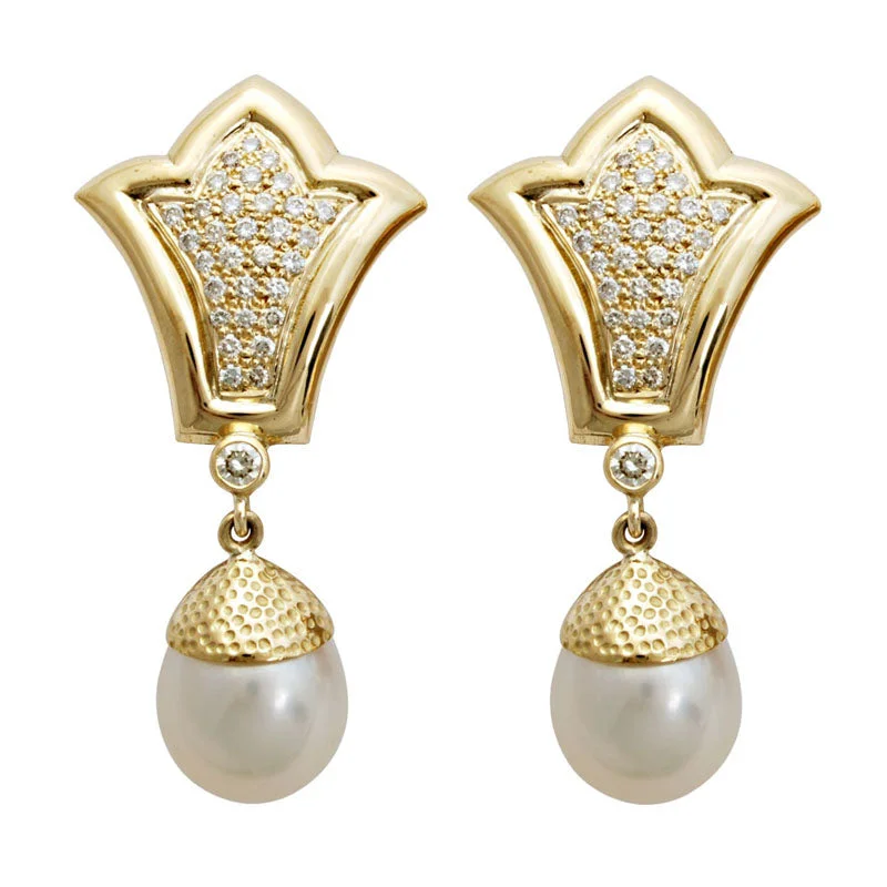 Best hoop earrings with hammered gold for a rustic yet elegant look-Earrings- Pearl And Diamond