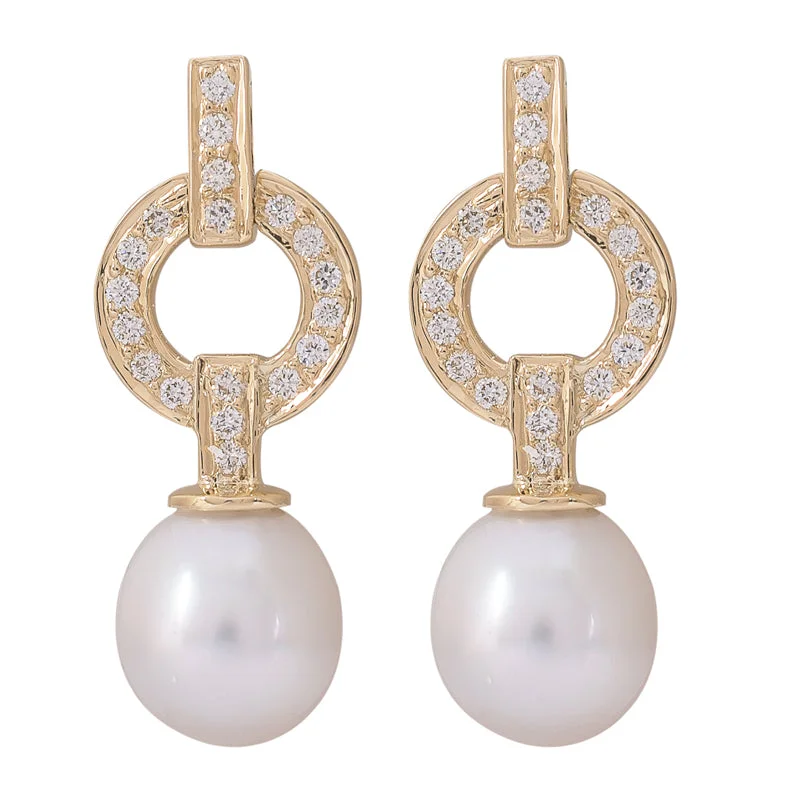 Best hoop earrings with hammered gold for a rustic yet elegant look-Earrings- South Sea Pearl and Diamond