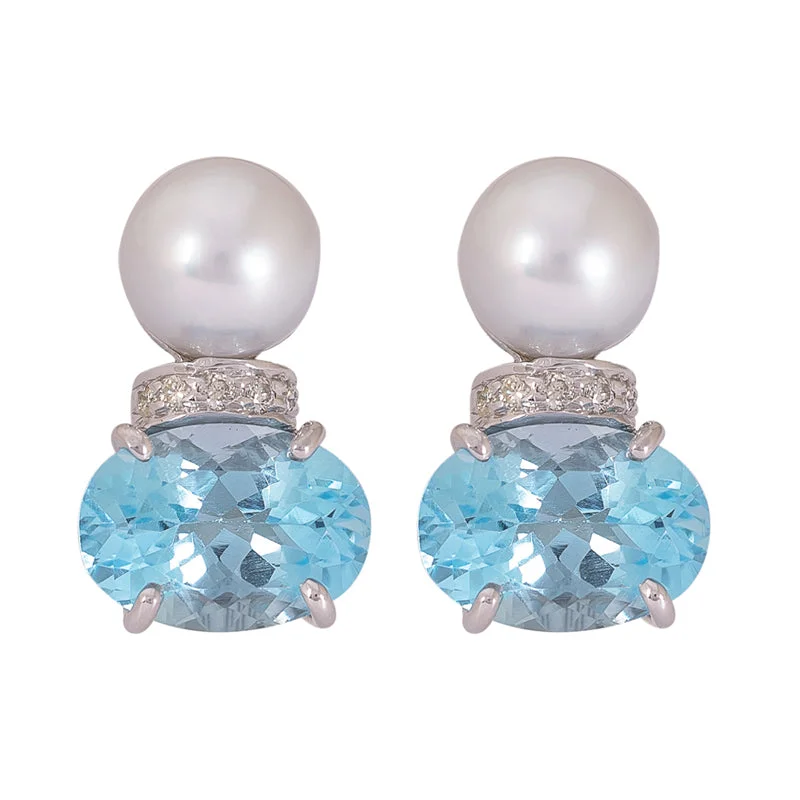 Hoop earrings with leather accents for a sleek and bold combination-Earrings- Pearl, Blue Topaz and Diamond