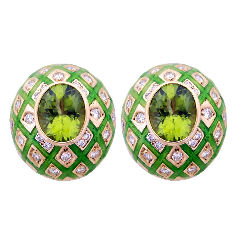 Best hoop earrings with geometric hexagon shapes for a modern, angular look-Earrings- Peridot And Diamond (enamel)