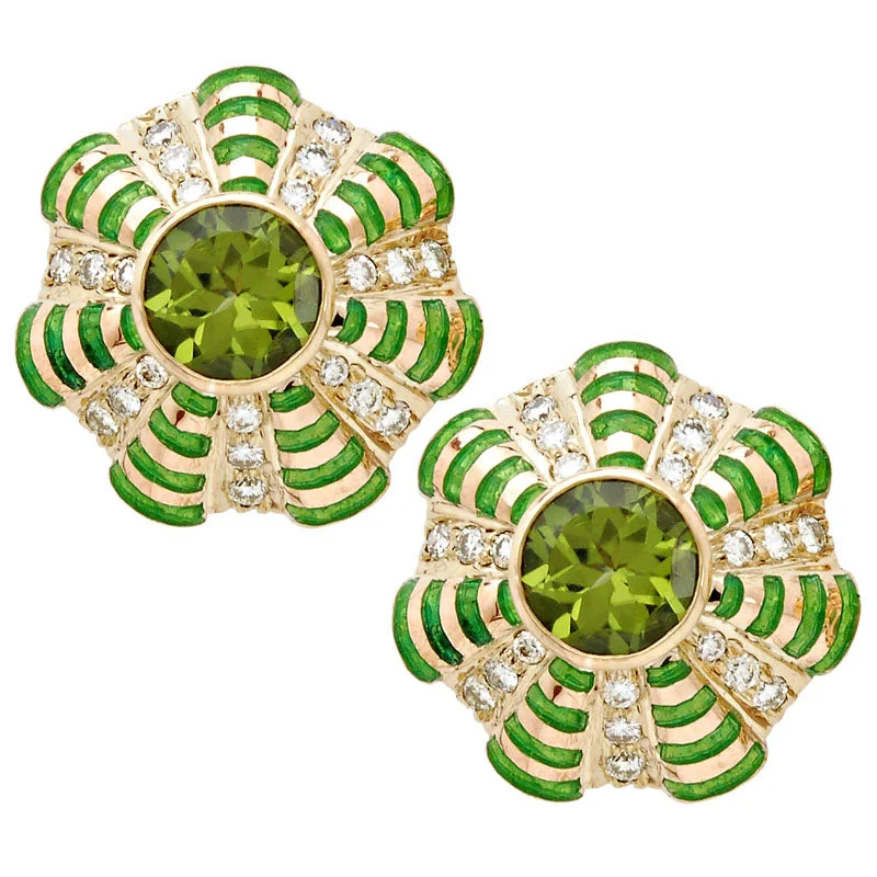 Hoop earrings with pearl accents for a chic and classic style-Earrings- Peridot And Diamond (Enamel)