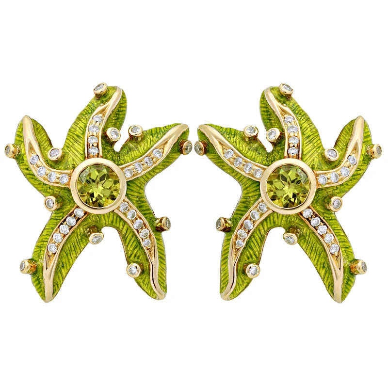 Hoop earrings with enamel stripes for a colorful and eye-catching design-Earrings- Peridot And Diamond (enamel)