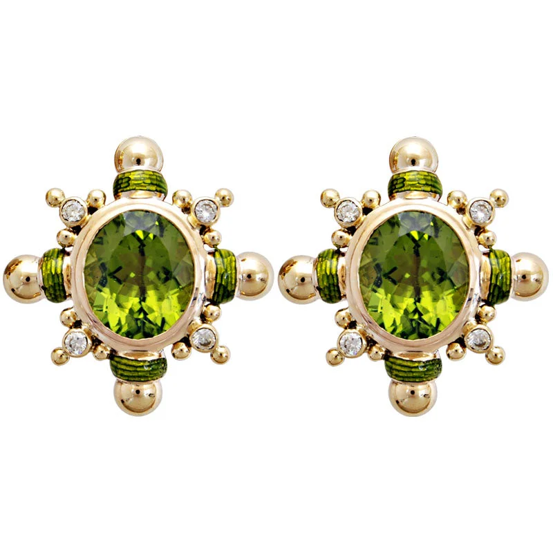 Hoop earrings with cut-out designs for a creative and lightweight effect-Earrings- Peridot And Diamond (Enamel)