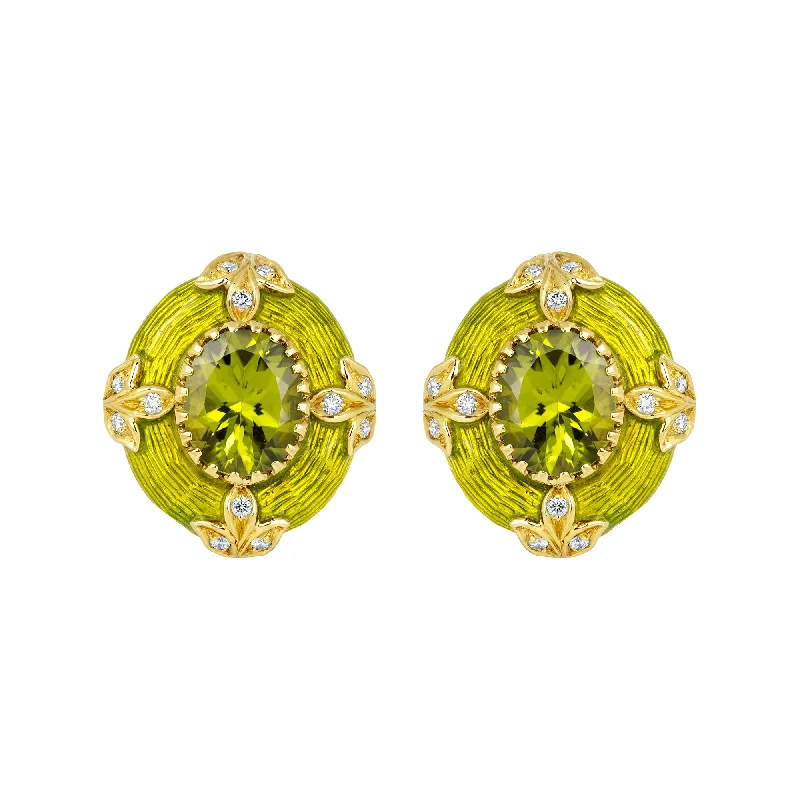 Hoop earrings with leather accents for a sleek and bold combination-Earrings- Peridot And Diamond (Enamel)