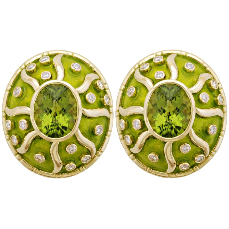 Hoop earrings with infinity loop designs for a continuous and eternal shape-Earrings- Peridot And Diamond (Enamel)