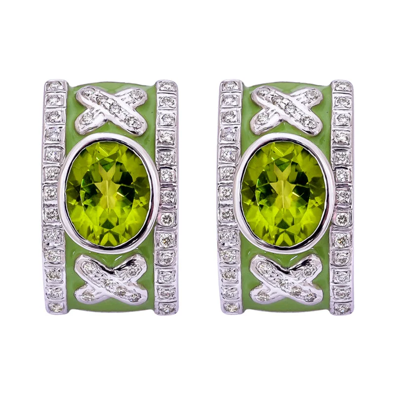 Best hoop earrings with braided leather for a rustic, stylish finish-Earrings- Peridot and Diamond (Enamel)