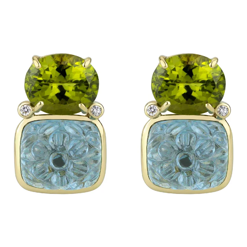 Best hoop earrings with asymmetrical designs for a fashion-forward, avant-garde look-Earrings - Peridot, Blue Topaz And Diamond