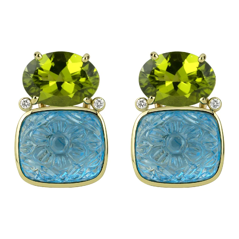 Best hoop earrings with lever-back closures for secure and easy wear-Earrings - Peridot , Blue Topaz And Diamond