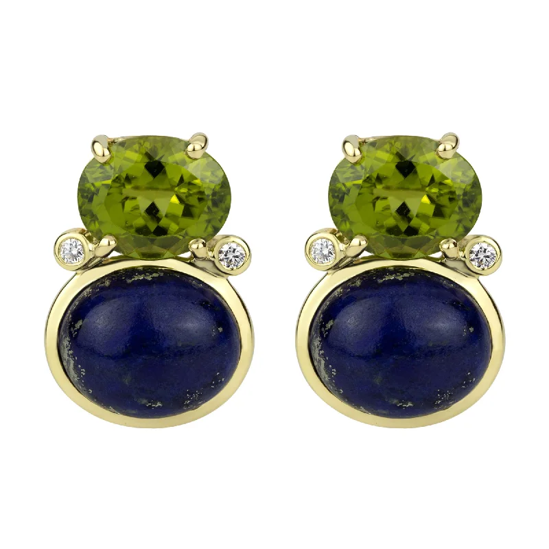 Hoop earrings with infinity loop designs for a continuous and eternal shape-Earrings - Peridot, Lapis Lazuli And Diamond