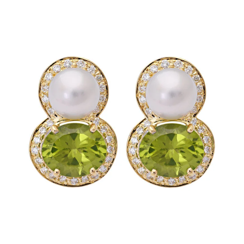 Hoop earrings with diamond-cut surfaces for added sparkle and shine-Earrings- Peridot, South Sea Pearl and Diamond