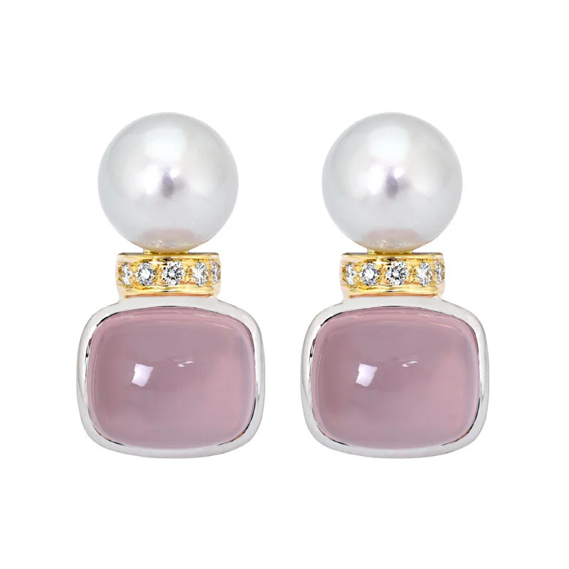 Best hoop earrings with hammered gold for a rustic yet elegant look-Earrings- Rose Quartz, South Sea Pearl and Diamond