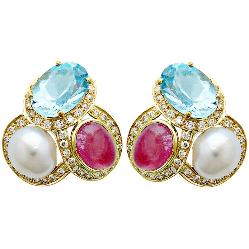 Best hoop earrings with custom designs for a personalized, unique accessory-Earrings - Rubellite, Blue Topaz, South Sea Pearl and Diamond