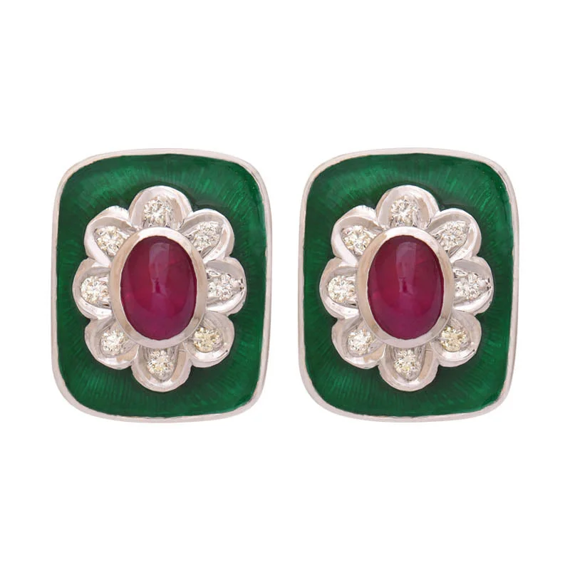 Hoop earrings with a chunky design for a bold and trendy statement-Earrings- Ruby and Diamond (Enamel)