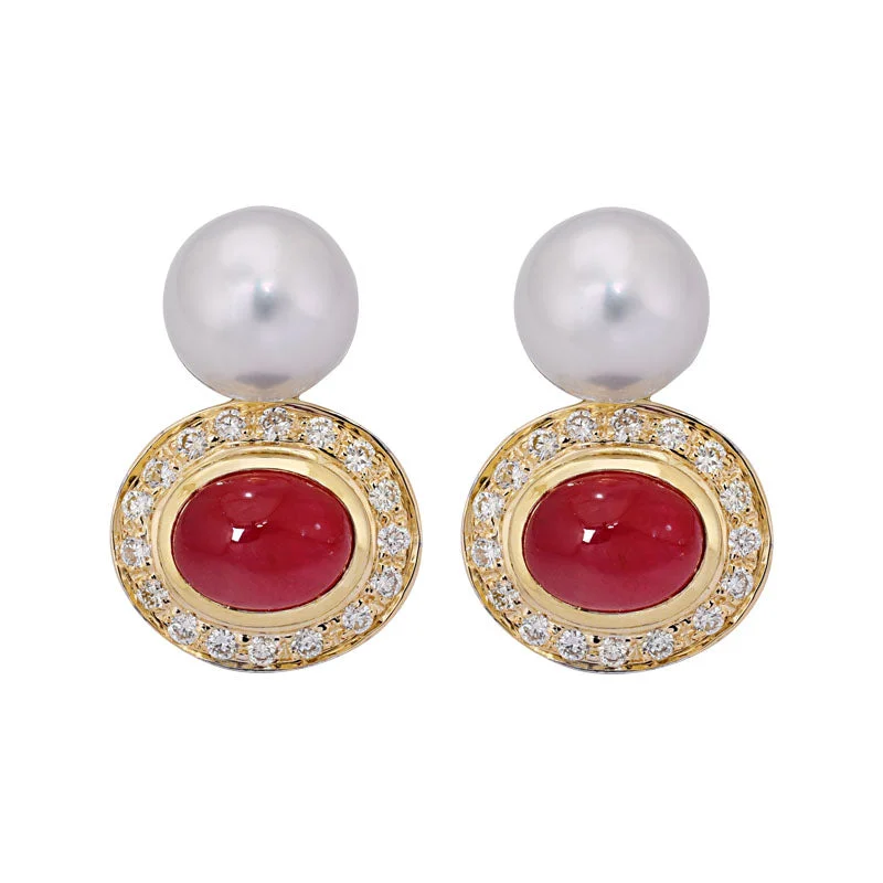 Best hoop earrings with baroque pearls for a luxurious and elegant vibe-Earrings- Ruby, South Sea Pearl and Diamond