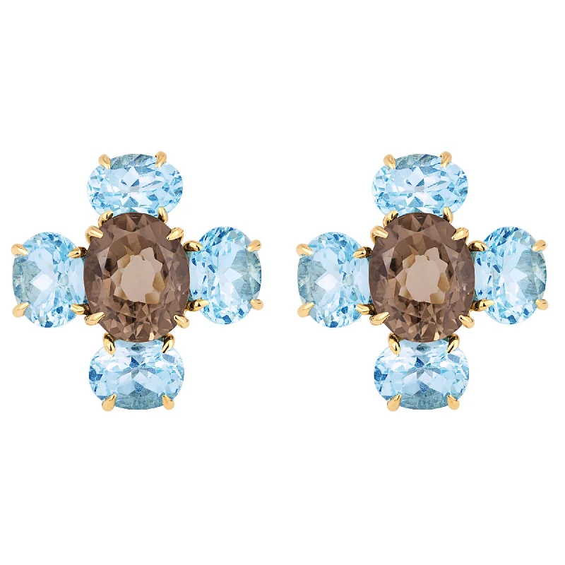 Hoop earrings with polished metal for a shiny and high-quality finish-Earrings - Smokey Quartz & Blue Topaz