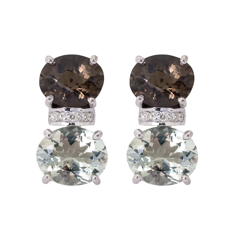 Best hoop earrings with gold-plated finishes for an affordable luxury vibe-Earrings- Smokey Quartz, Green Quartz and Diamond