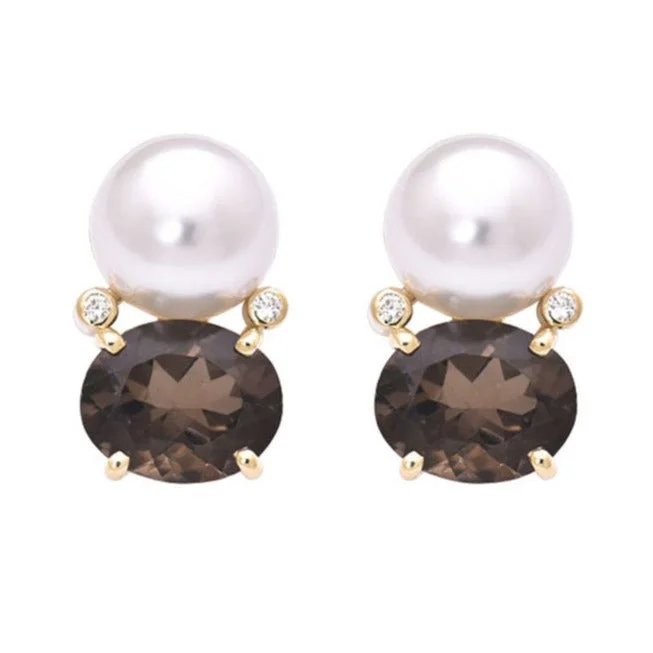 Hoop earrings with open designs for a modern, lighthearted vibe-Earrings- Smokey Quartz, South Sea Pearl and Diamond