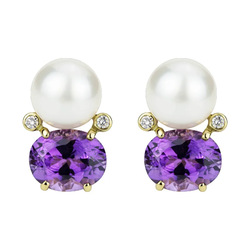 Best hoop earrings with smooth ceramic finishes for a polished, clean style-Earrings - South Sea Pearl, Amethyst And Diamond