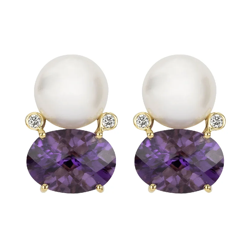 Best hoop earrings with geometric pendants for a modern, chic appeal-Earrings - South Sea Pearl, Amethyst And Diamond