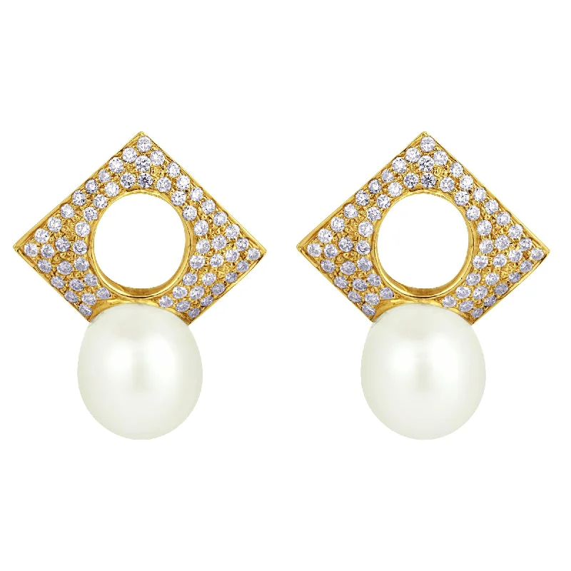 Best hoop earrings with minimalist designs for a clean and modern aesthetic-Earrings- South Sea Pearl And Diamond