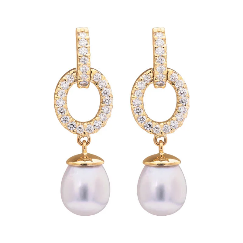 Best hoop earrings with matching bracelets for a coordinated jewelry set-Earrings- South Sea Pearl and Diamond