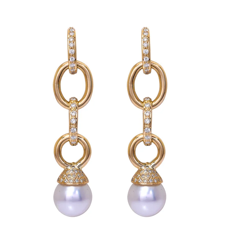 Hoop earrings with heart-shaped frames for a romantic and feminine look-Earrings- South Sea Pearl and Diamond