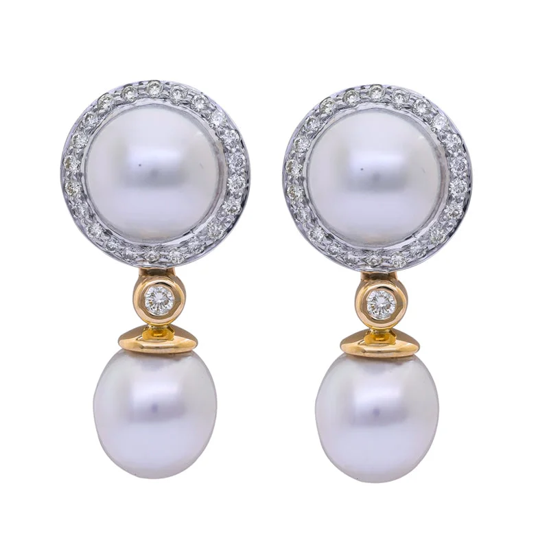 Best hoop earrings with hammered gold for a rustic yet elegant look-Earrings- South Sea Pearl and Diamond