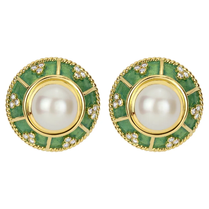 Best hoop earrings with vintage coins for a retro, antique-inspired style-Earrings- South Sea Pearl And Diamond (Enamel)