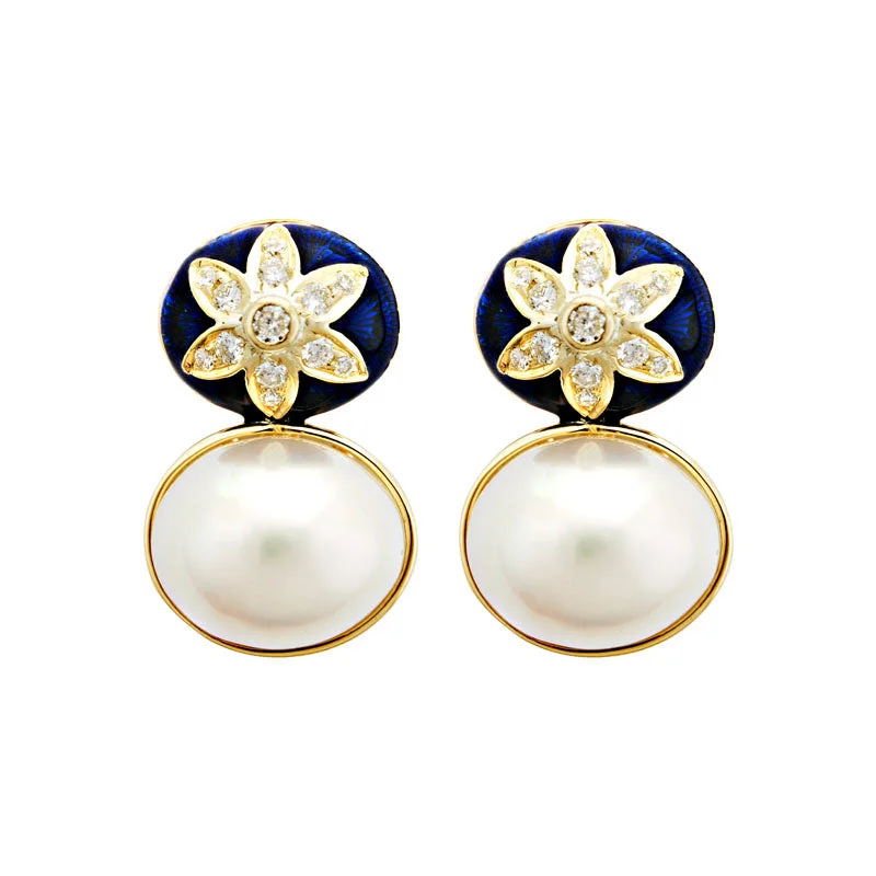 Hoop earrings with intricate designs for a unique and artistic appearance-Earrings-South Sea Pearl and Diamond (Enamel)